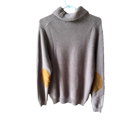 Joseph Abboud Purple Fisherman's Cowl Neck Sweater L Mens Elbow Patches - Picture 2 of 9